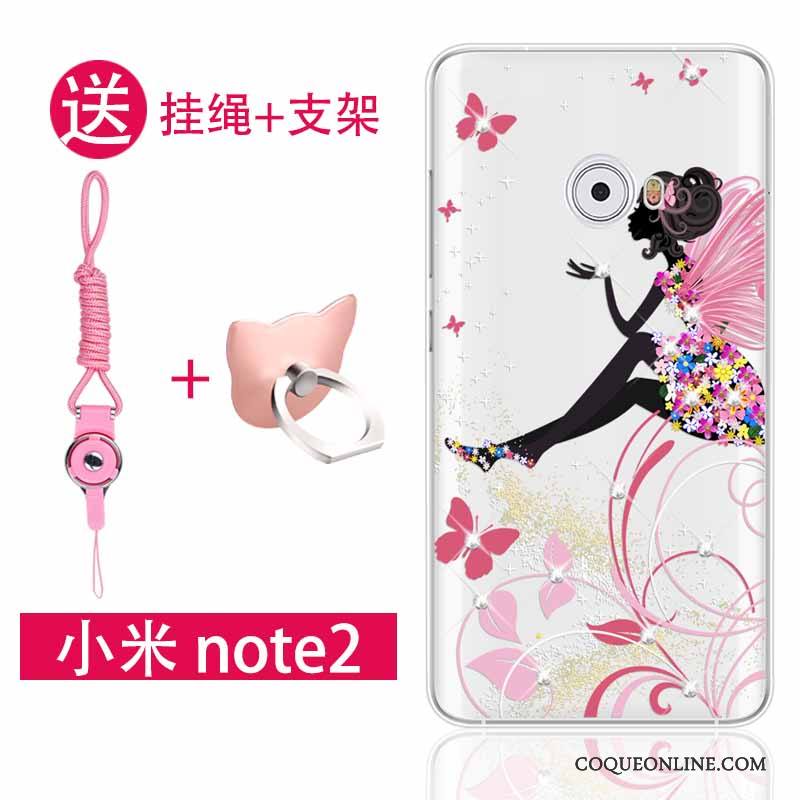 Mi Note 2 Fluide Doux Strass Coque Rose Silicone Protection Incassable