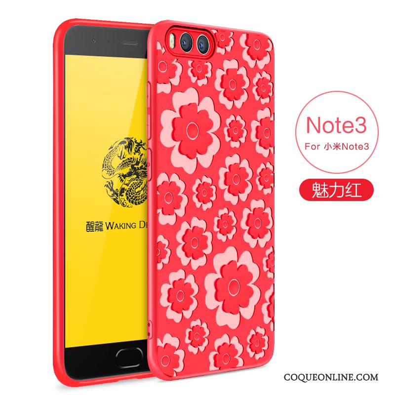 Mi Note 3 Coque Fluide Doux Rose Gaufrage Simple Couleur Unie Protection Petit