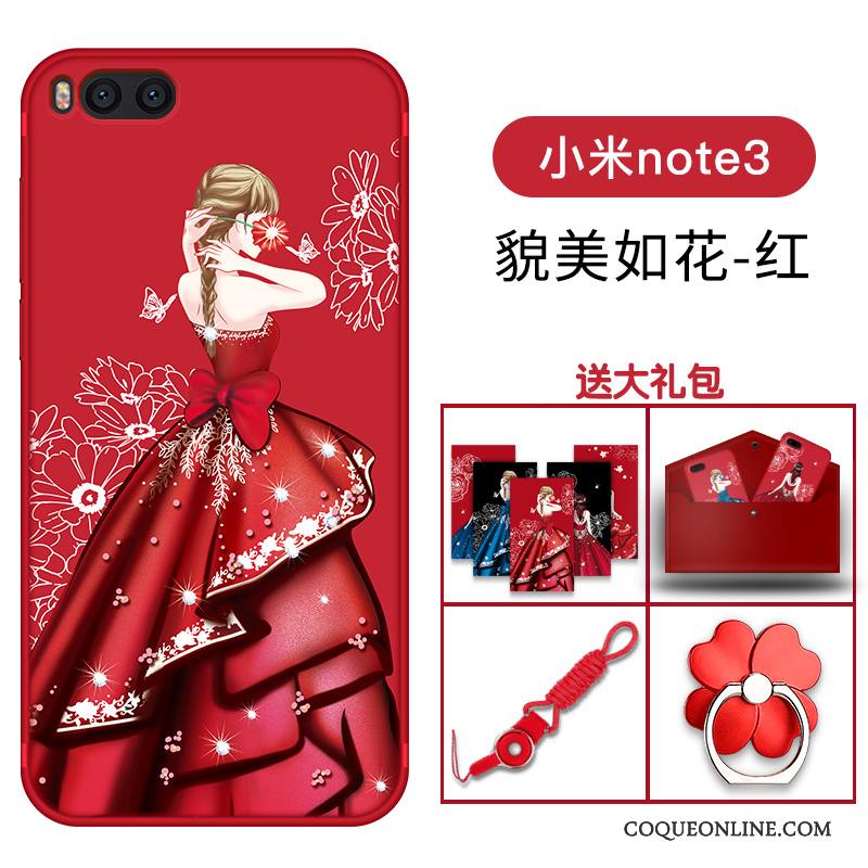 Mi Note 3 Fluide Doux Coque De Téléphone Silicone Ornements Suspendus Étui Délavé En Daim Rouge