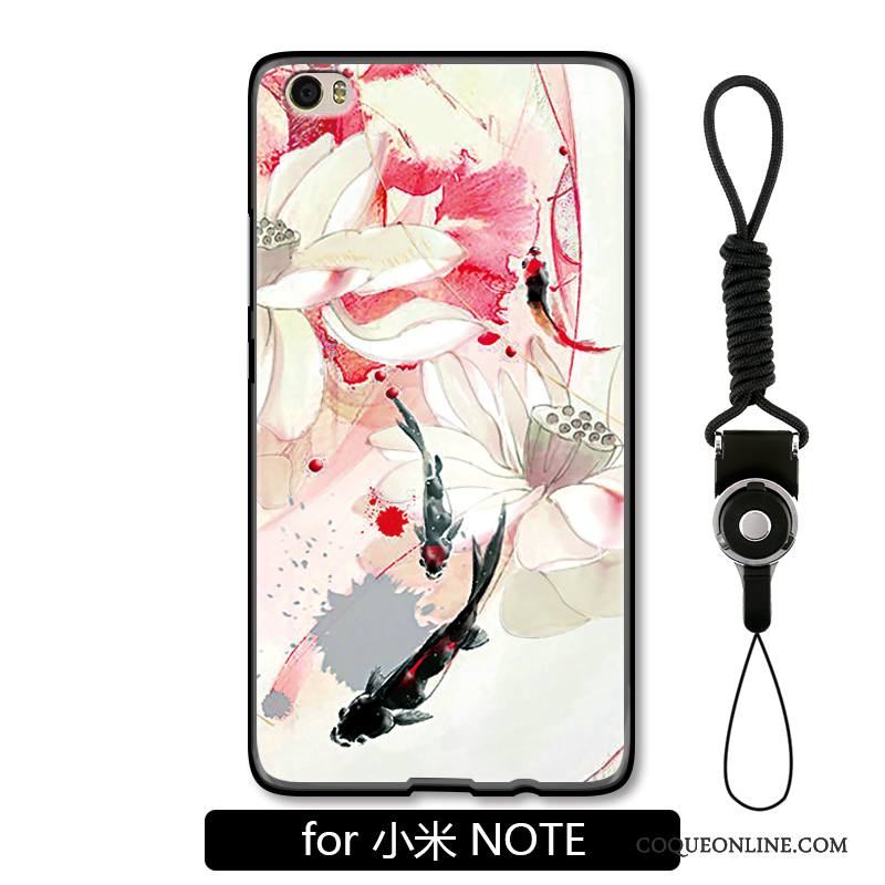 Mi Note Style Chinois Coque De Téléphone Encre Protection Rose Créatif Étui