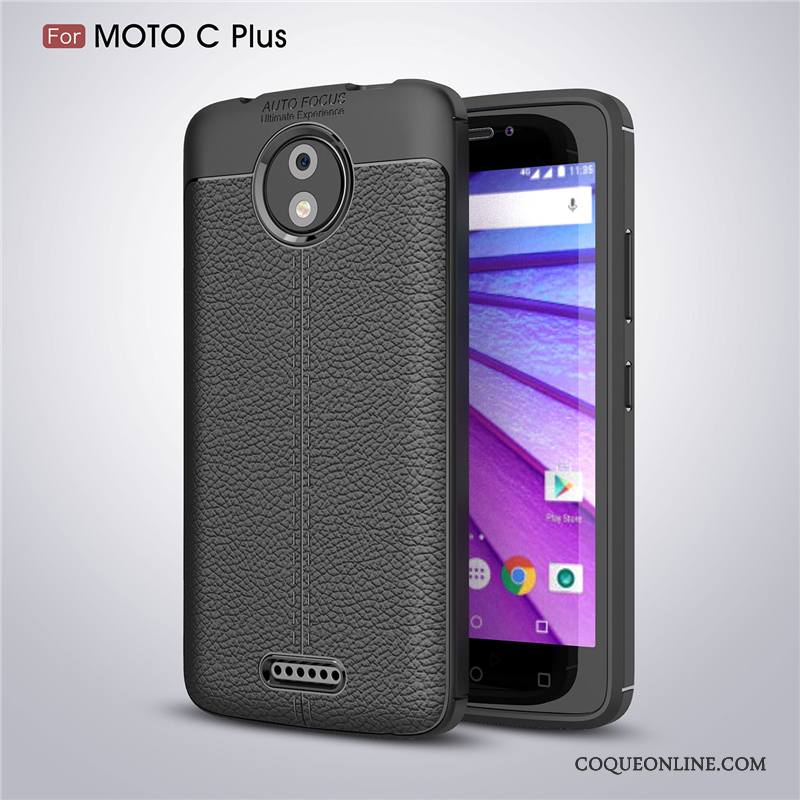 Moto C Plus Coque Protection Noir Fluide Doux Étui Cuir Créatif Modèle Fleurie