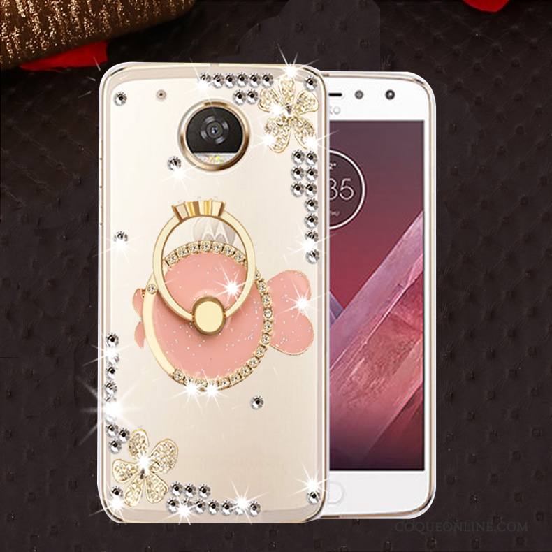 Moto E4 Coque Protection Incassable Silicone Strass Étui Or