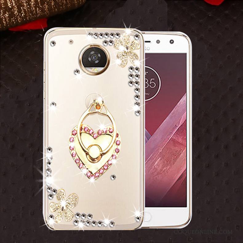 Moto E4 Coque Protection Incassable Silicone Strass Étui Or