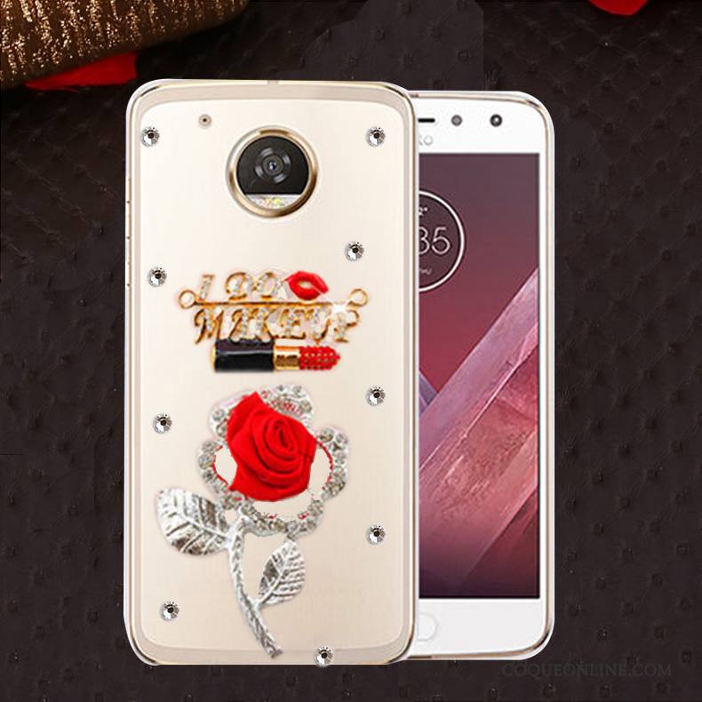 Moto E4 Coque Protection Incassable Silicone Strass Étui Or