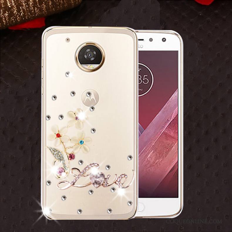 Moto E4 Coque Protection Incassable Silicone Strass Étui Or