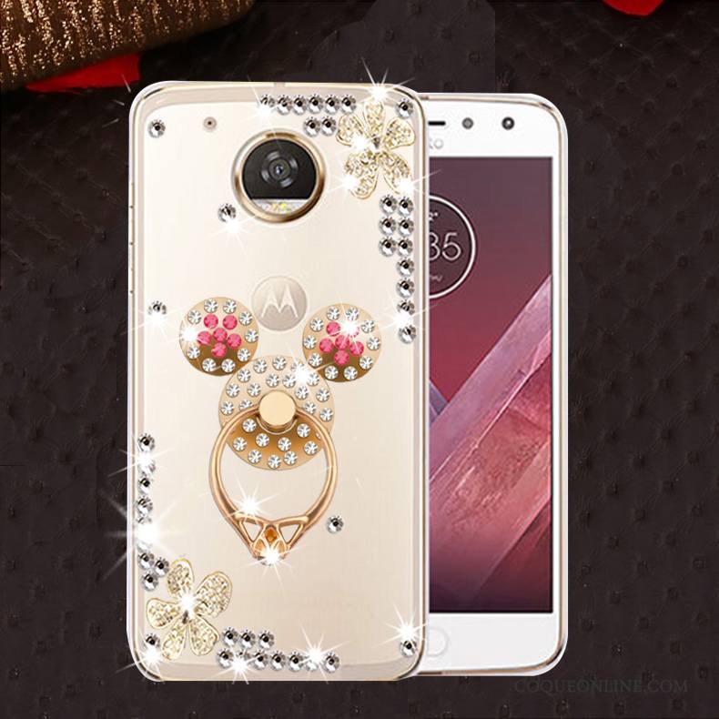 Moto E4 Coque Protection Incassable Silicone Strass Étui Or