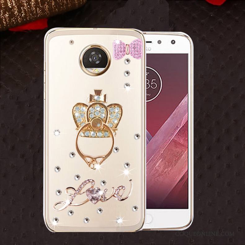 Moto E4 Coque Protection Incassable Silicone Strass Étui Or