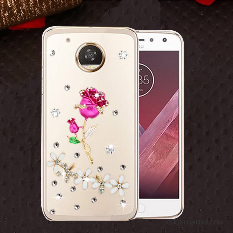 Moto E4 Coque Protection Incassable Silicone Strass Étui Or