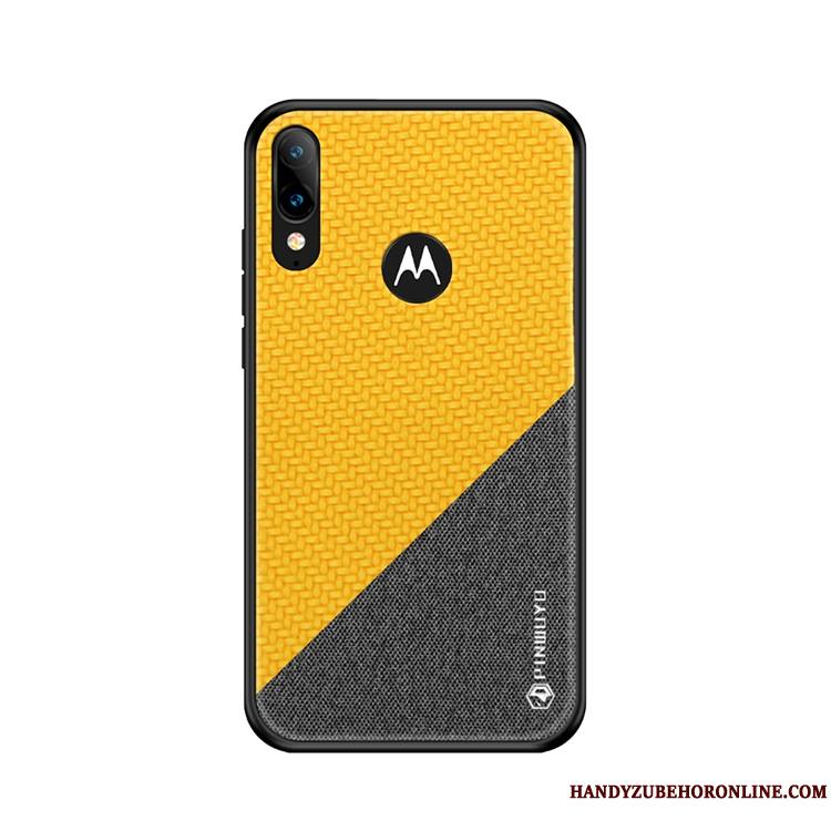 Moto E6 Plus Coque Modèle Fleurie Incassable Jaune Toile Tissu Étui Tout Compris