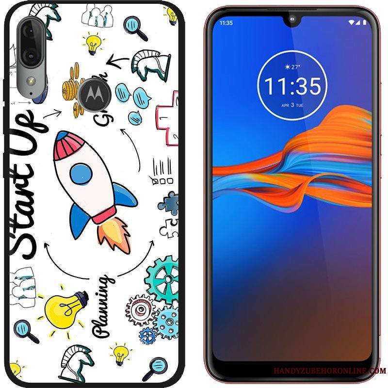 Moto E6 Plus Coque Noir Chaud Peinture Tendance Dessin Animé Vert Tissu