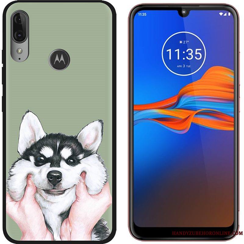 Moto E6 Plus Coque Noir Chaud Peinture Tendance Dessin Animé Vert Tissu