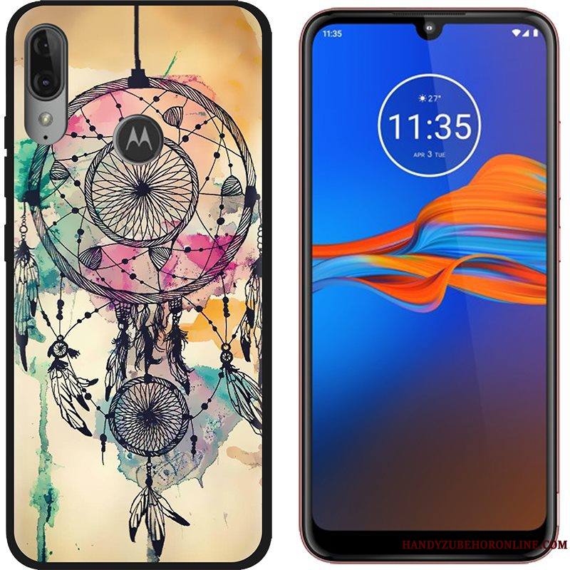 Moto E6 Plus Coque Noir Chaud Peinture Tendance Dessin Animé Vert Tissu