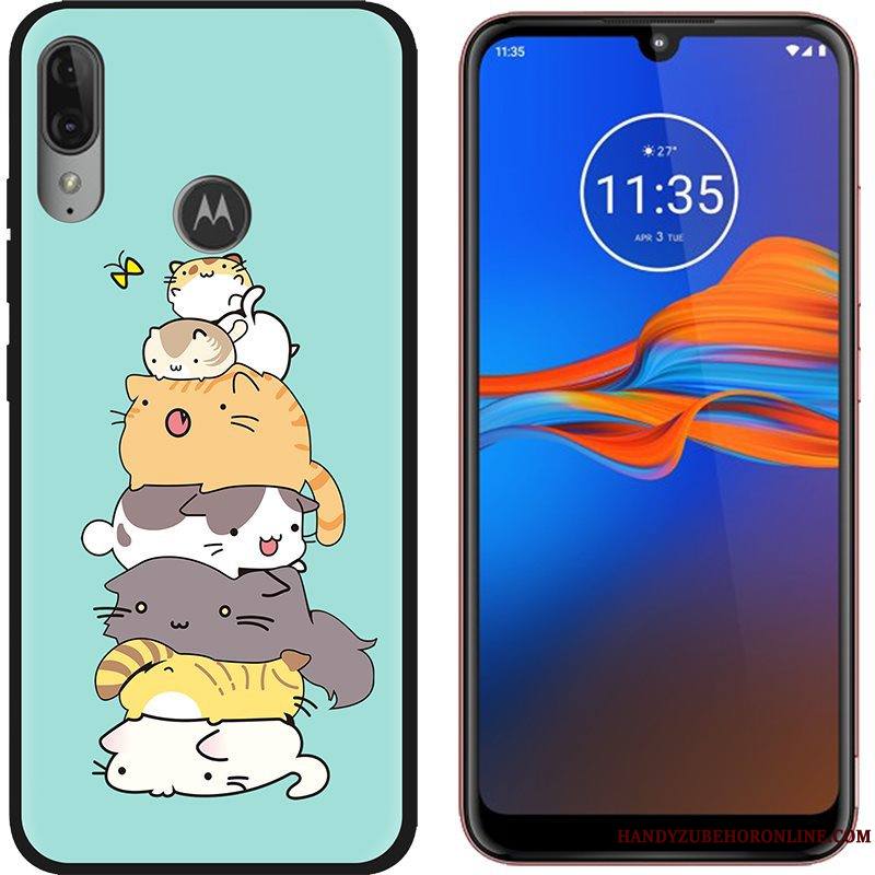 Moto E6 Plus Coque Noir Chaud Peinture Tendance Dessin Animé Vert Tissu