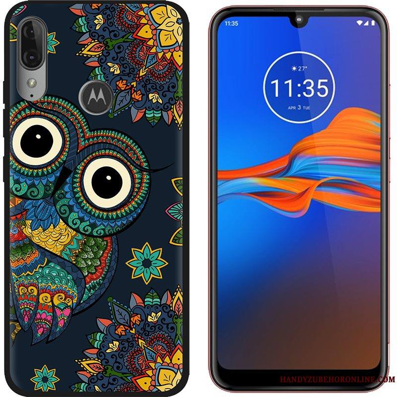 Moto E6 Plus Coque Noir Chaud Peinture Tendance Dessin Animé Vert Tissu