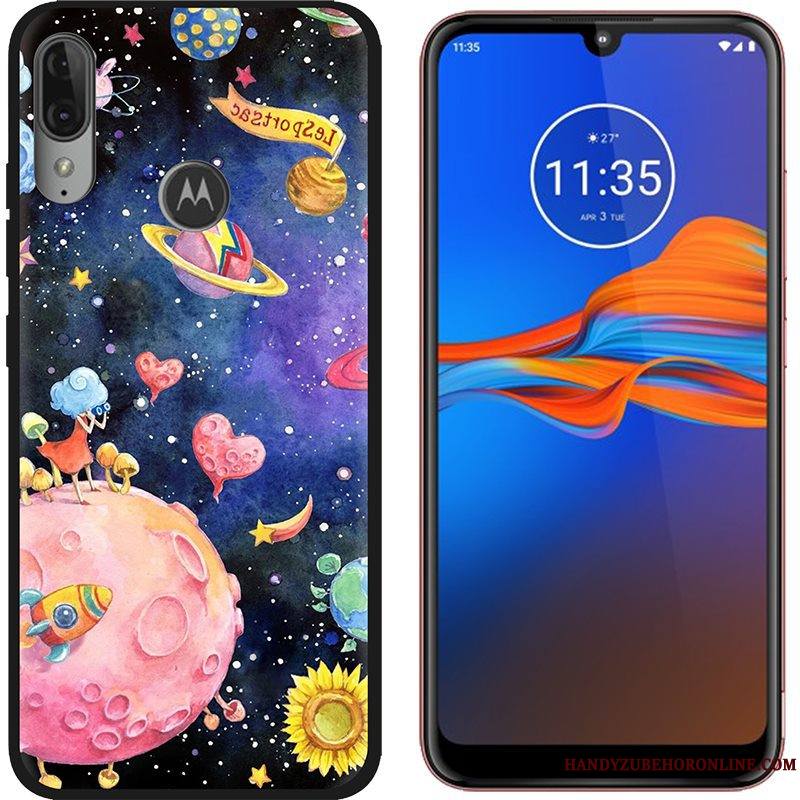 Moto E6 Plus Coque Noir Chaud Peinture Tendance Dessin Animé Vert Tissu