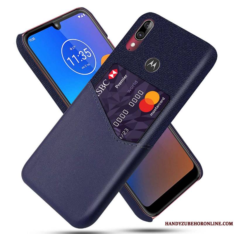 Moto E6 Plus Modèle Fleurie Noir Coque Cuir Qualité Tissu Délavé En Daim