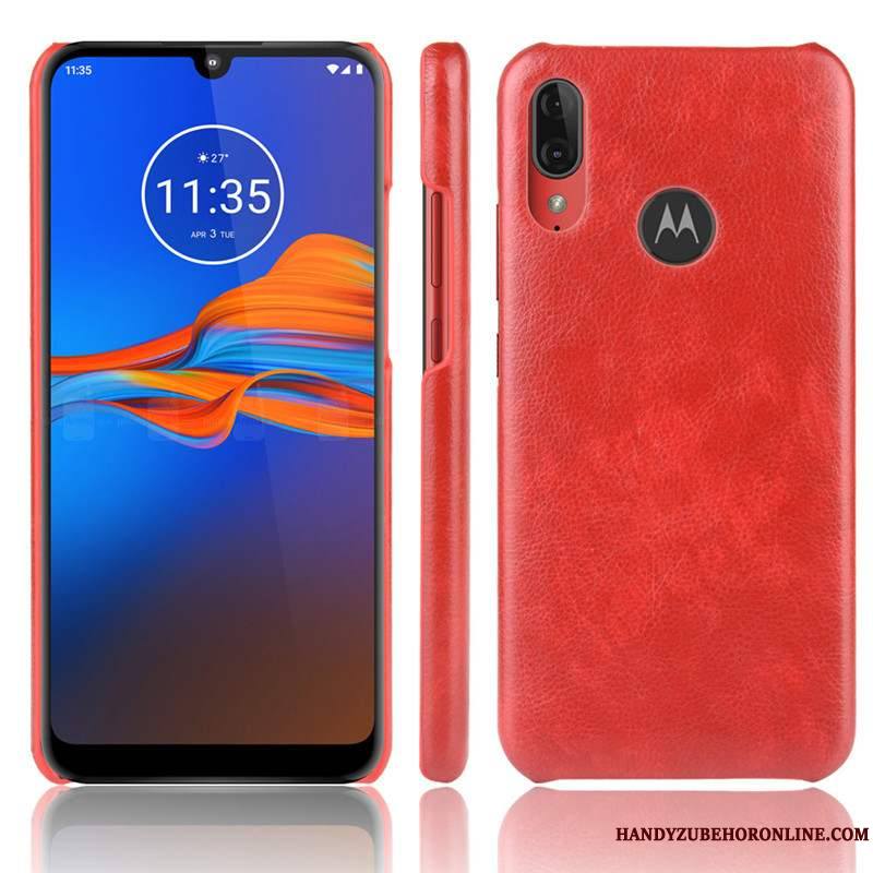 Moto E6 Plus Téléphone Portable Cuir Qualité Coque Protection Rouge Étui