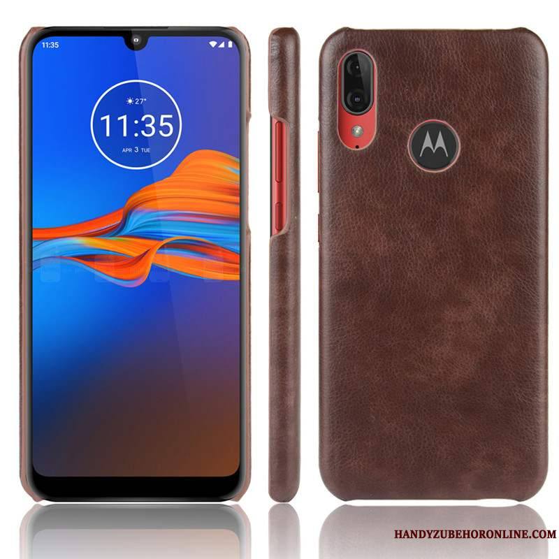 Moto E6 Plus Téléphone Portable Cuir Qualité Coque Protection Rouge Étui