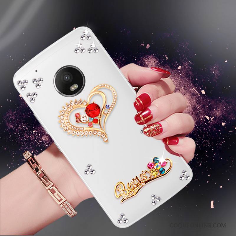 Moto G5 Coque En Silicone Fluide Doux Tendance Étui Strass Blanc Protection