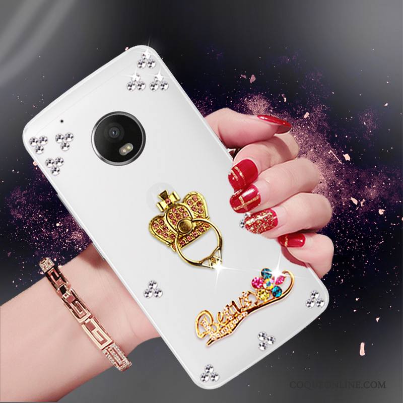 Moto G5 Coque En Silicone Fluide Doux Tendance Étui Strass Blanc Protection