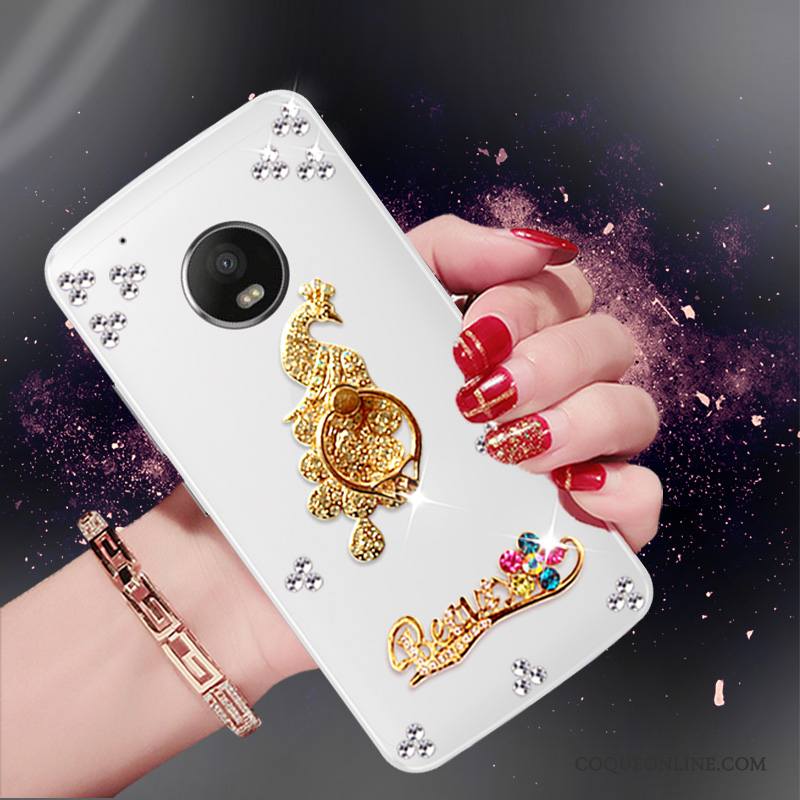 Moto G5 Coque En Silicone Fluide Doux Tendance Étui Strass Blanc Protection