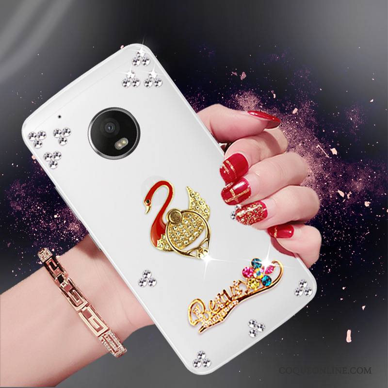 Moto G5 Coque En Silicone Fluide Doux Tendance Étui Strass Blanc Protection