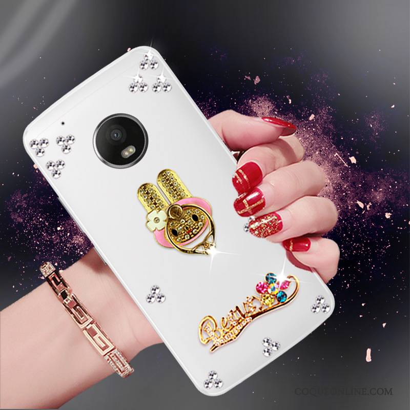 Moto G5 Coque En Silicone Fluide Doux Tendance Étui Strass Blanc Protection