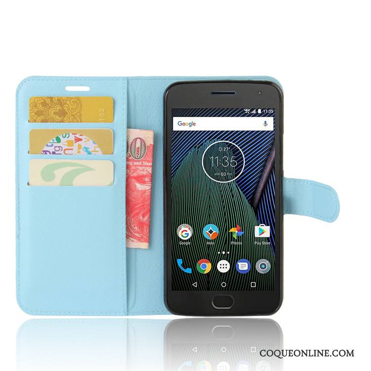 Moto G5 Coque Portefeuille Protection Étui Carte Téléphone Portable Bleu Clair Étui En Cuir