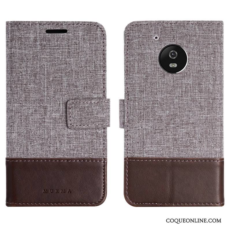 Moto G5 Coque Protection Étui Gris Incassable Velours Étui En Cuir Fluide Doux