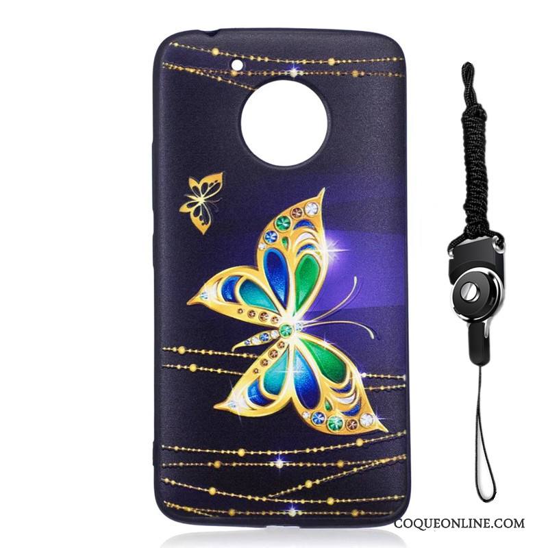 Moto G5 Dessin Animé Fleurs Étui Peinture Coque Délavé En Daim Noir