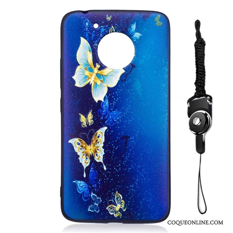 Moto G5 Dessin Animé Fleurs Étui Peinture Coque Délavé En Daim Noir