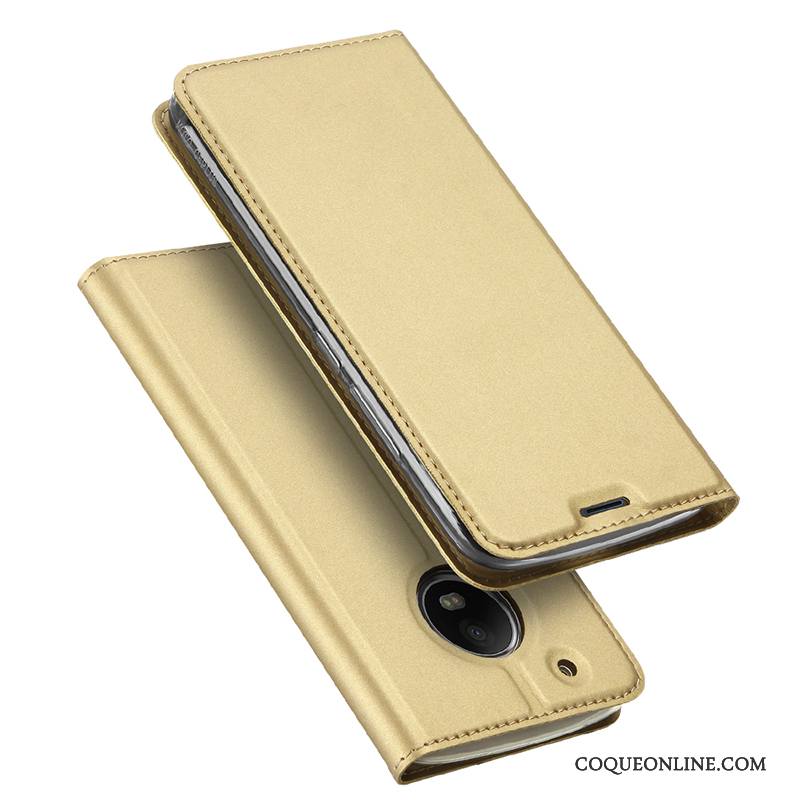 Moto G5 Magnétisme Coque De Téléphone Carte Étui En Cuir Housse Rose Protection