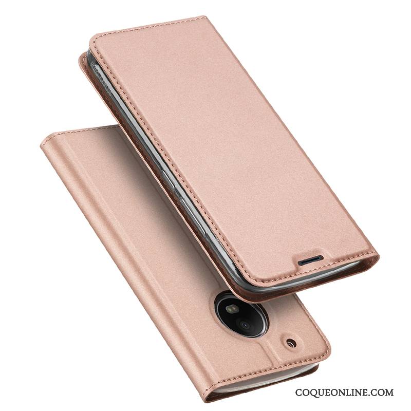 Moto G5 Magnétisme Coque De Téléphone Carte Étui En Cuir Housse Rose Protection