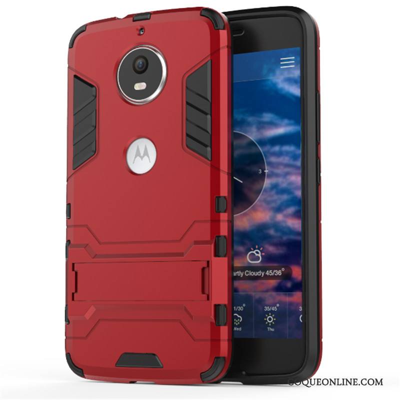 Moto G5 Plus Coque Armure Étui Incassable Protection Rouge Support Tendance