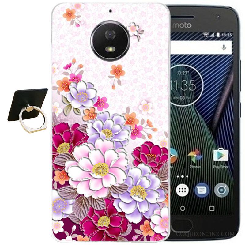 Moto G5 Plus Coque Silicone Étui Vent Violet Dessin Animé Protection Gaufrage