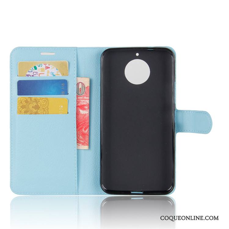 Moto G5s Portefeuille Étui En Cuir Protection Téléphone Portable Bleu Carte Coque
