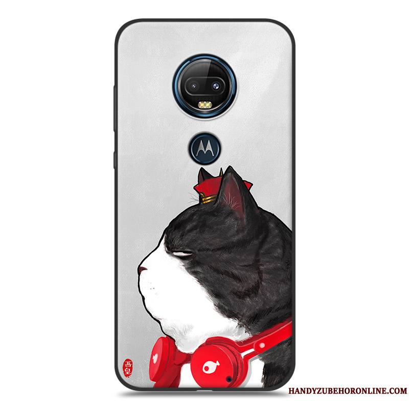 Moto G7 Amoureux Coque De Téléphone Jaune Silicone Délavé En Daim Noir Dessin Animé