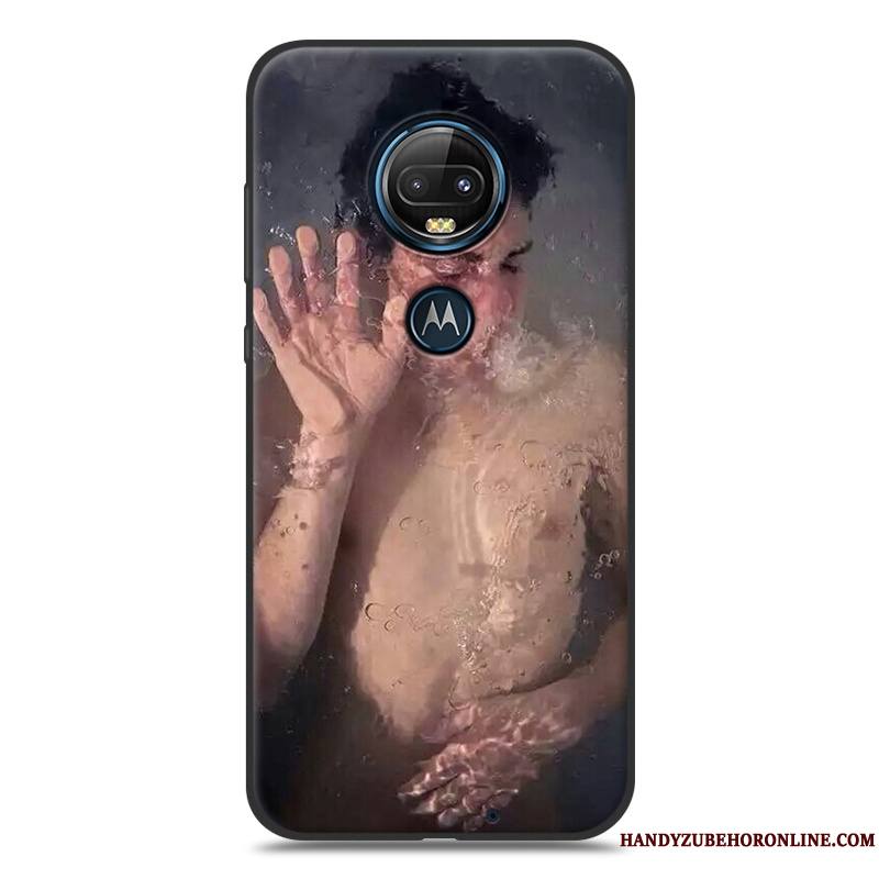 Moto G7 Amoureux Coque De Téléphone Jaune Silicone Délavé En Daim Noir Dessin Animé