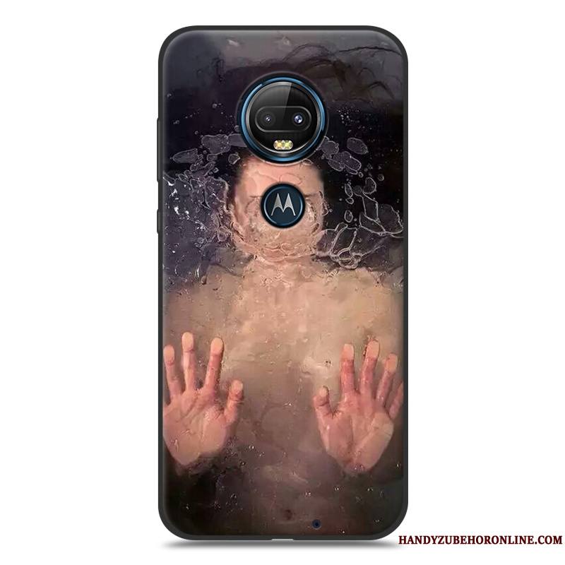 Moto G7 Amoureux Coque De Téléphone Jaune Silicone Délavé En Daim Noir Dessin Animé