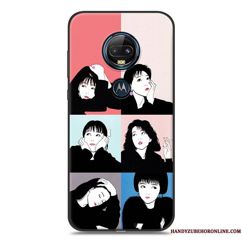 Moto G7 Amoureux Coque De Téléphone Jaune Silicone Délavé En Daim Noir Dessin Animé