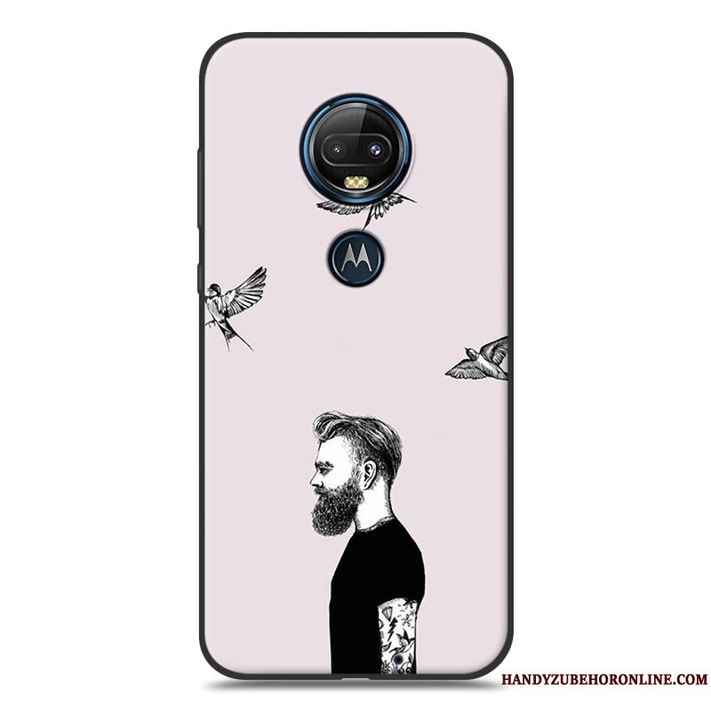 Moto G7 Amoureux Coque De Téléphone Jaune Silicone Délavé En Daim Noir Dessin Animé