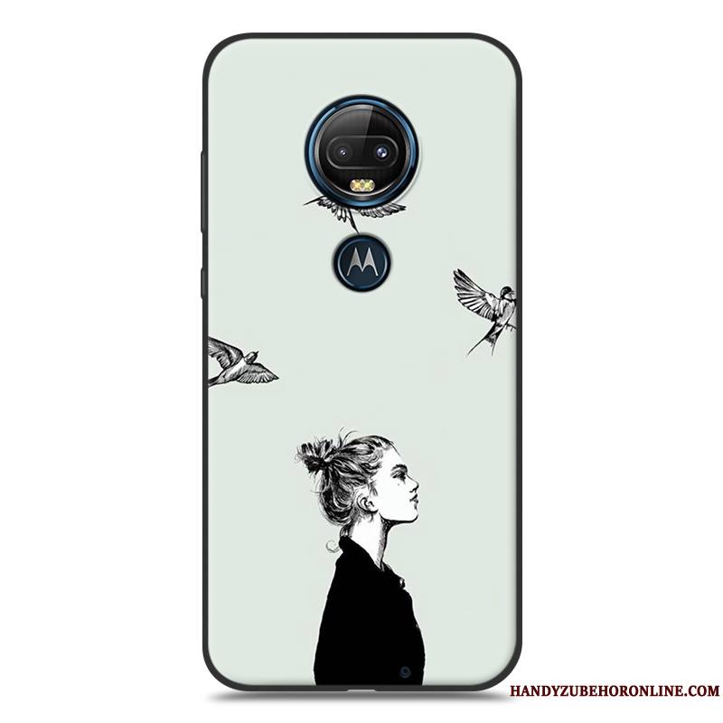 Moto G7 Amoureux Coque De Téléphone Jaune Silicone Délavé En Daim Noir Dessin Animé