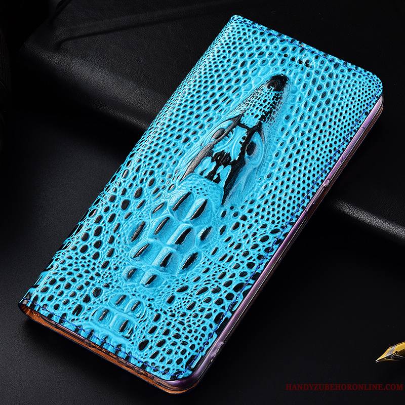 Moto G7 Coque De Téléphone Cuir Véritable Bleu Housse Protection Étui Tout Compris