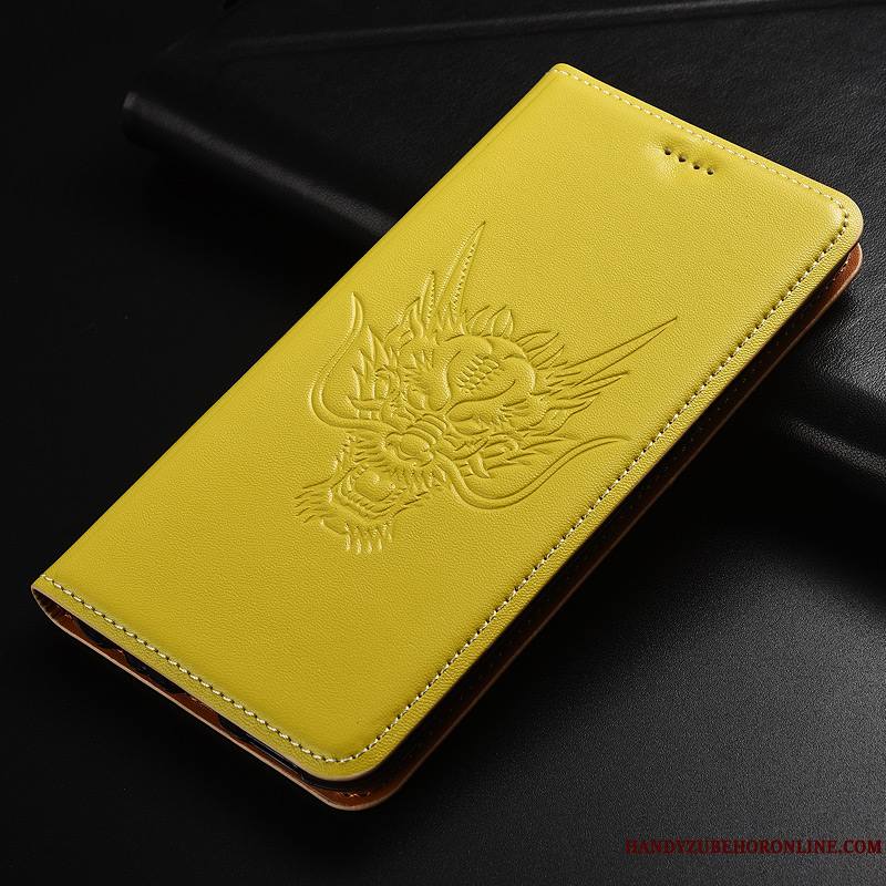 Moto G7 Cuir Véritable Coque De Téléphone Téléphone Portable Modèle Fleurie Étui Rouge Dragon