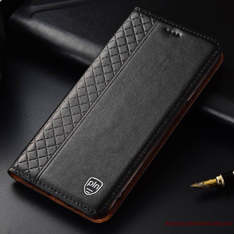 Moto G7 Play Étui En Cuir Coque De Téléphone Protection Tout Compris Plaid Noir Téléphone Portable