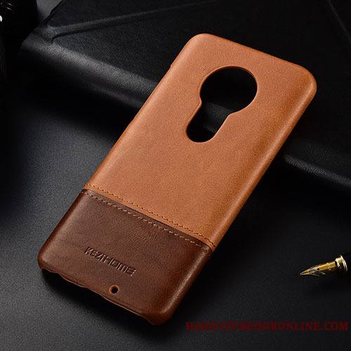 Moto G7 Play Étui Téléphone Portable Couture Couleurs Coque De Téléphone Protection Kaki Cuir Véritable