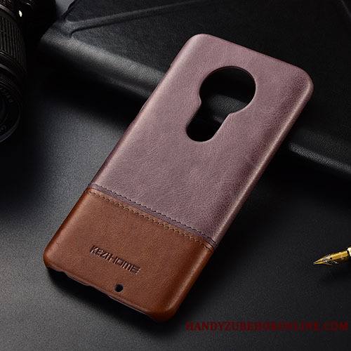 Moto G7 Play Étui Téléphone Portable Couture Couleurs Coque De Téléphone Protection Kaki Cuir Véritable