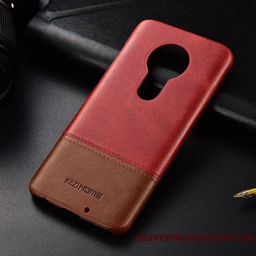 Moto G7 Play Étui Téléphone Portable Couture Couleurs Coque De Téléphone Protection Kaki Cuir Véritable