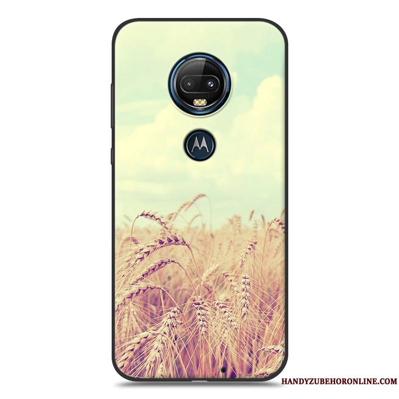 Moto G7 Plus Coque Délavé En Daim Tout Compris Fluide Doux Peinture Silicone Noir Étui