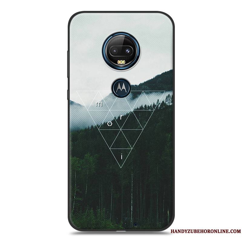 Moto G7 Plus Coque Délavé En Daim Tout Compris Fluide Doux Peinture Silicone Noir Étui